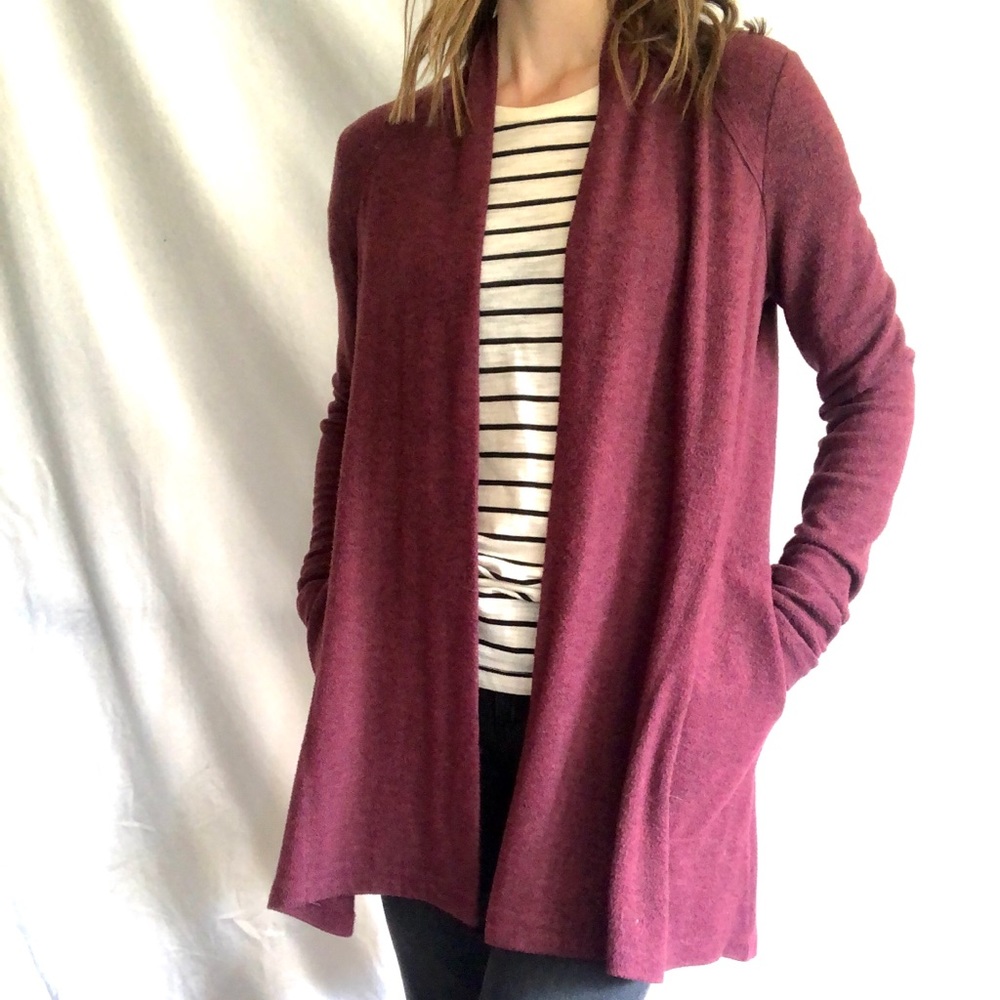 Saturday Sunday hi low cozy heather cranberry open front cardigan size XS